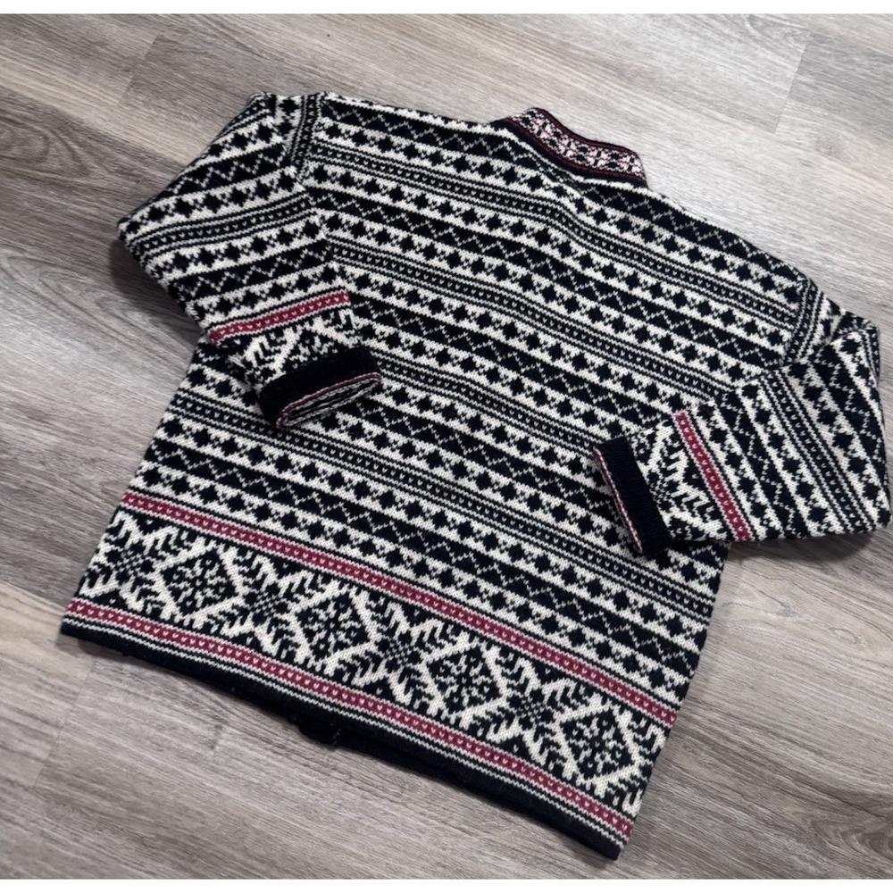 Vintage LL BEAN Nordic Patterned Wool Cardigan Sweater Sz‎ Large Metal Buttons - Picture 3 of 7